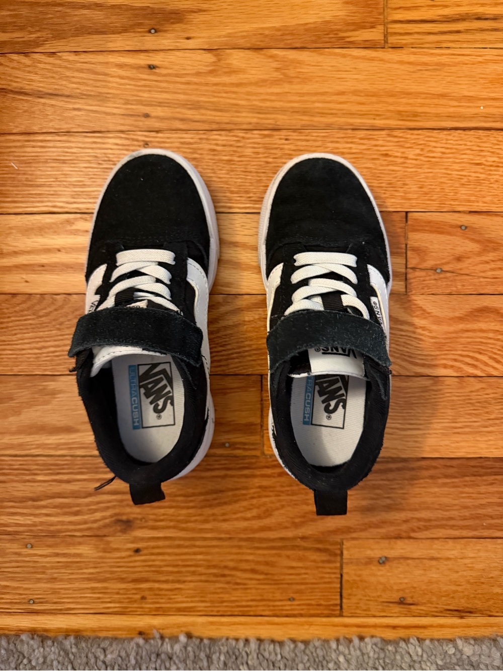 Vans Kids Black and White Velcro Skate Sneakers